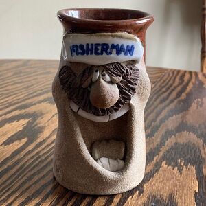 Vintage 1983 Mark Hines Funny Face Fisherman Handmade Studio Pottery Mug Signed